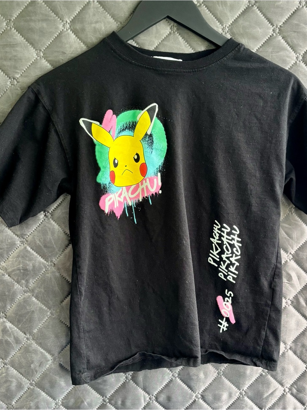 Pokemon Black Short Sleeve Tee with Yellow Pikachu and Neon Accents